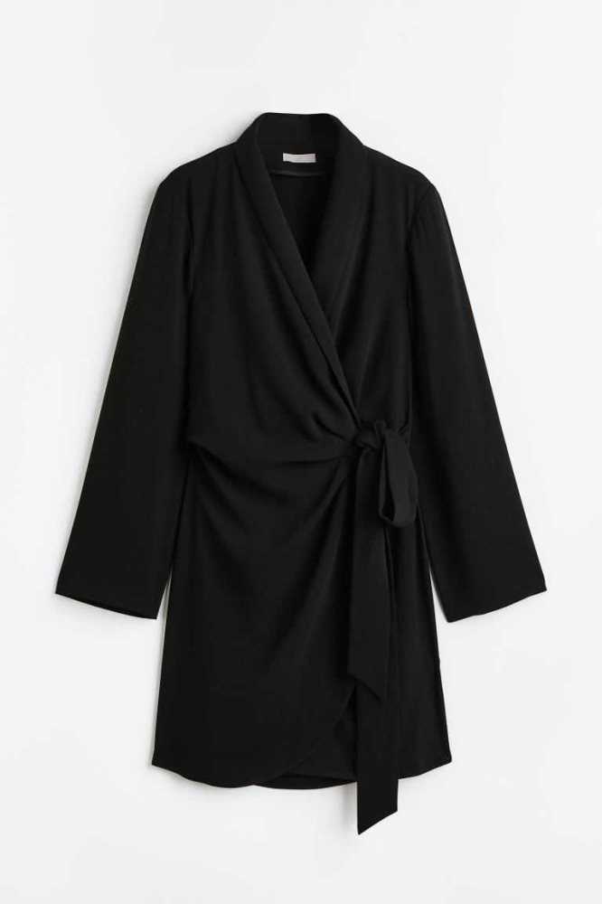 H&M Wrap-front Jacket Kleider Damen Schwarz | 2469-LCBOT