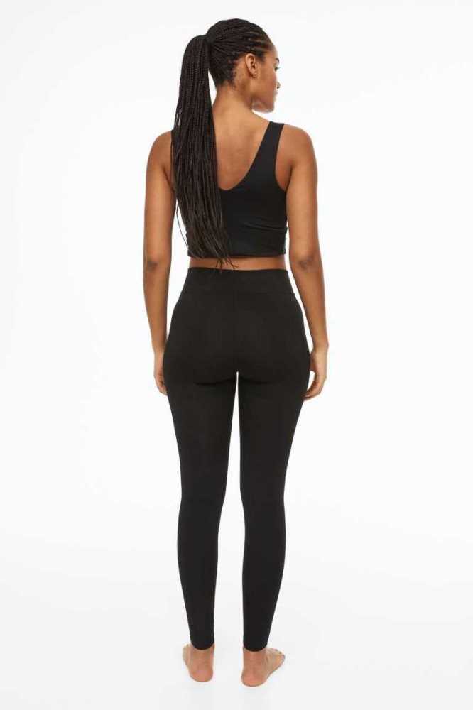 H&M Wrapover-waist Sports Leggings Hose Damen Schwarz | 6401-JBLOF