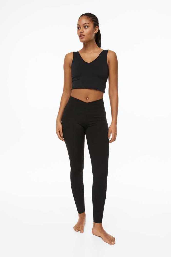 H&M Wrapover-waist Sports Leggings Hose Damen Schwarz | 6401-JBLOF