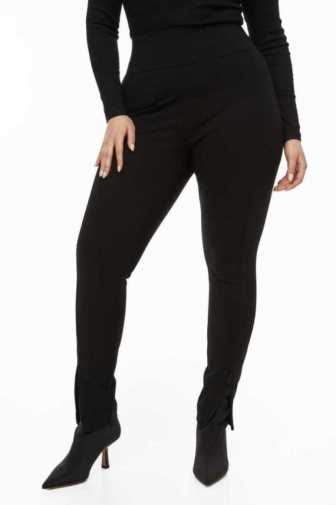 H&M Zip-hem Leggings Hose Damen Schwarz | 0895-ZVTRB