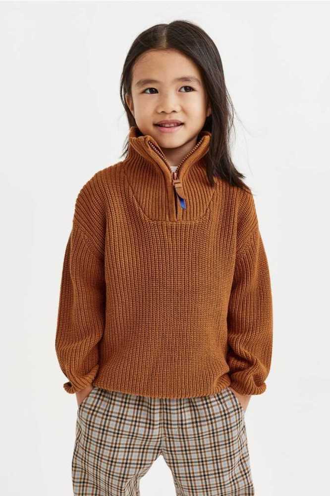 H&M Zip-top Knit Pullover Kinder Braun | 0235-TJGWU