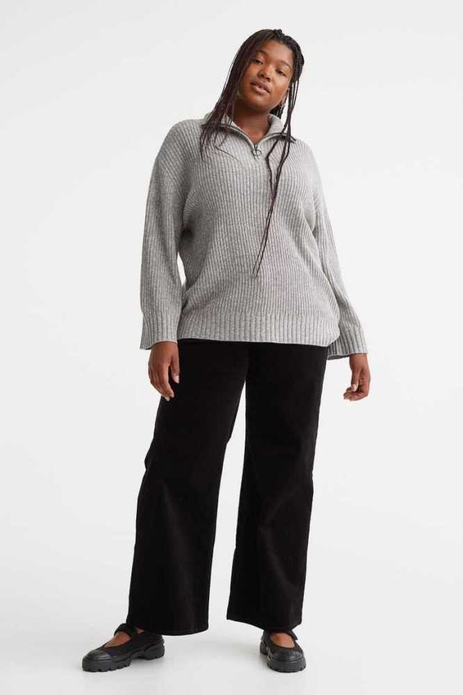 H&M Zip-top Rib-knit Pullover Damen Hellgrau | 1284-EZQHR