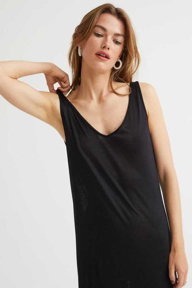 H&M Ärmellose Jersey Kleider Damen Schwarz | 5492-AUNBO